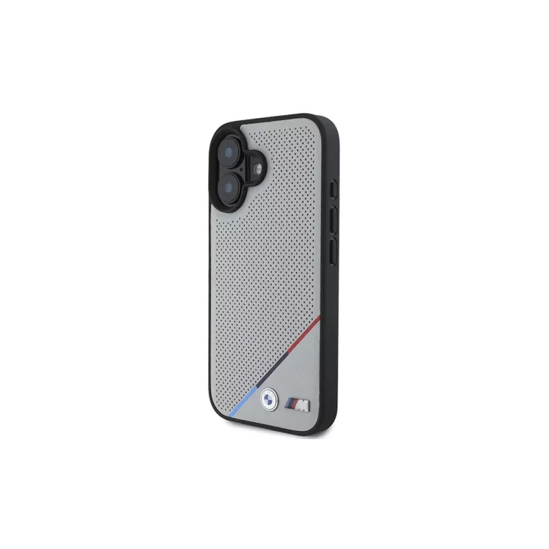 BMW M Perforated Tricolor Line MagSafe pevné puzdro pre Apple iPhone 16 6,1 palca - sivé