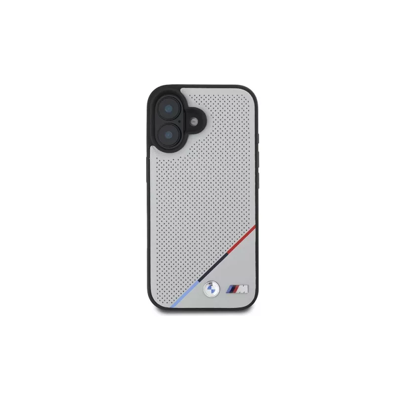 BMW M Perforated Tricolor Line MagSafe pevné puzdro pre Apple iPhone 16 6,1 palca - sivé