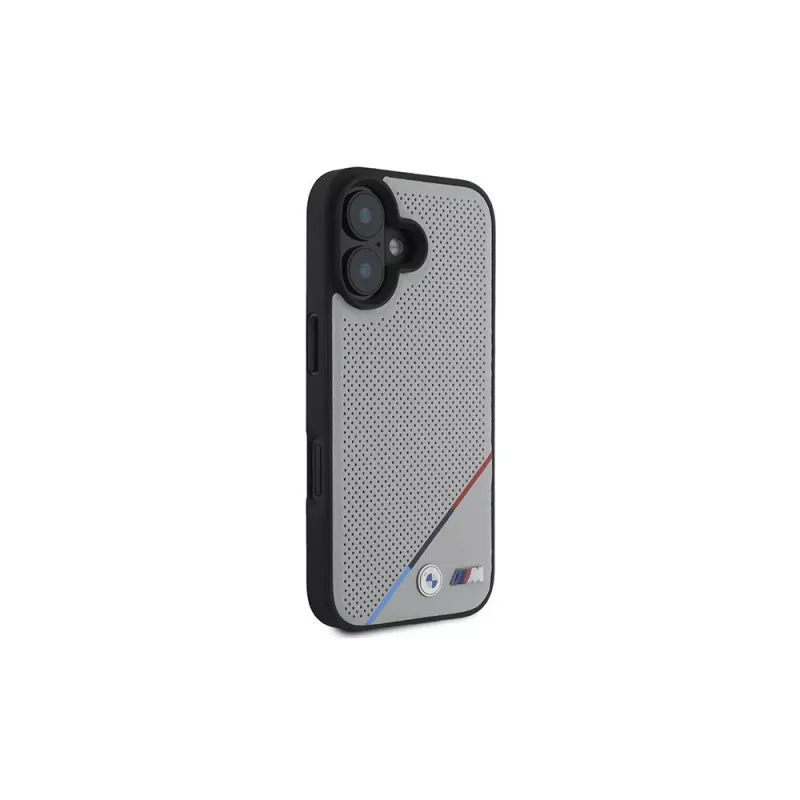 BMW M Perforated Tricolor Line MagSafe pevné puzdro pre Apple iPhone 16 6,1 palca - sivé