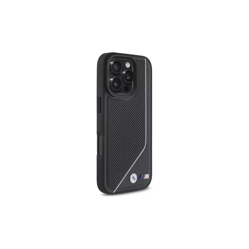 BMW M Perforated Twisted Line MagSafe pevné puzdro pre iPhone 16 Pro (6,3 palca) - čierne