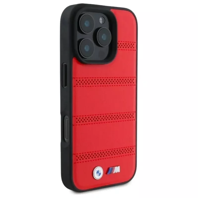 BMW M Collection M Perforated And Stitched Line pevné puzdro pre iPhone 16 Pro Max 6,9 palca červené MagSafe