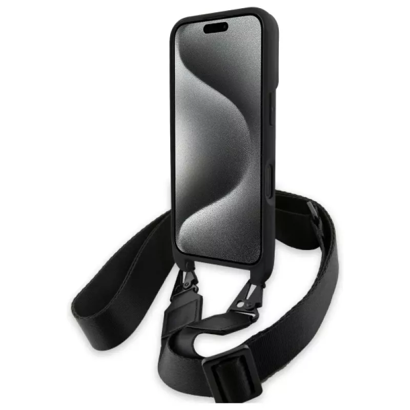 BMW M Edition Carbon Stripe & Strap pevné puzdro pre iPhone 16 6,1 palca - čierne