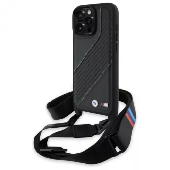 BMW M Edition Carbon Stripe & Strap pevné puzdro pre Apple iPhone 16 Pro Max 6,9 palca čierne