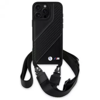 BMW M Edition Carbon Stripe & Strap pevné puzdro pre Apple iPhone 16 Pro Max 6,9 palca čierne