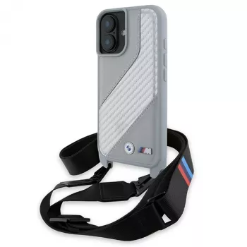 BMW BMHCP16S23PSCCG iPhone 16 6,1 palca sivé pevné puzdro M Edition Carbon Stripe & Strap