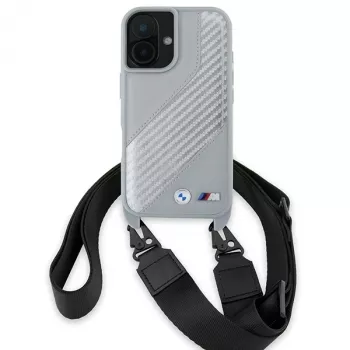 BMW BMHCP16S23PSCCG iPhone 16 6,1 palca sivé pevné puzdro M Edition Carbon Stripe & Strap