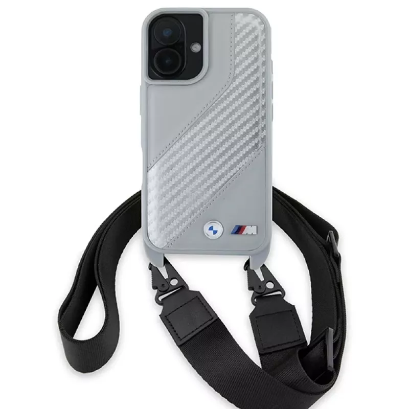 BMW BMHCP16S23PSCCG iPhone 16 6,1 palca sivé pevné puzdro M Edition Carbon Stripe & Strap
