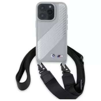 BMW M Edition Carbon Stripe & Strap pevné puzdro pre Apple iPhone 16 Pro 6,3 palca - sivé