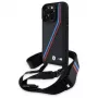 BMW M Edition Carbon Tricolor Lines & Strap pevné puzdro pre iPhone 16 Pro 6.3 čierne