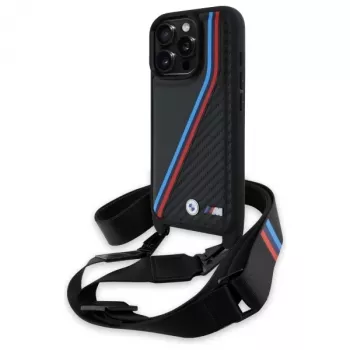 BMW BMHCP16X23PSVTK iPhone 16 Pro Max 6,9 palca čierne pevné puzdro M Edition Carbon Tricolor Lines & Strap