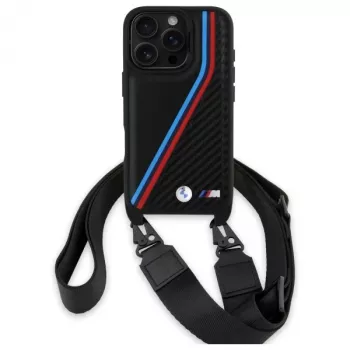 BMW BMHCP16X23PSVTK iPhone 16 Pro Max 6,9 palca čierne pevné puzdro M Edition Carbon Tricolor Lines & Strap
