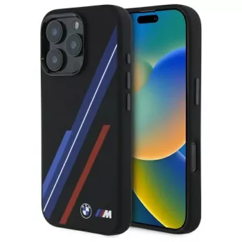 BMW BMHMP16X23SSPK pevné puzdro silikónové MagSafe pre iPhone 16 Pro Max 6,9 palca čierne Random Lines