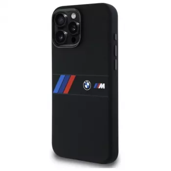 BMW M Collection silikónové pevné puzdro so stredovým pruhom MagSafe pre Apple iPhone 16 Pro Max 6,9 palca čierne