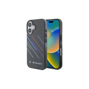 BMW BMHCP16M23HTRAK pevné puzdro pre iPhone 16 Plus 6,7 palca čierne Motorsport IML Random Stripes