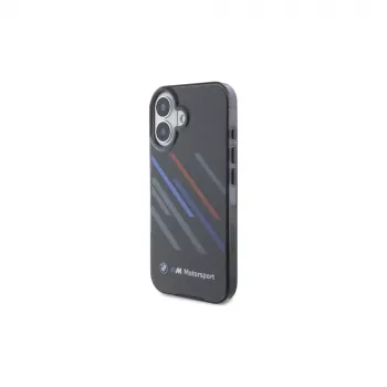 BMW BMHCP16M23HTRAK pevné puzdro pre iPhone 16 Plus 6,7 palca čierne Motorsport IML Random Stripes