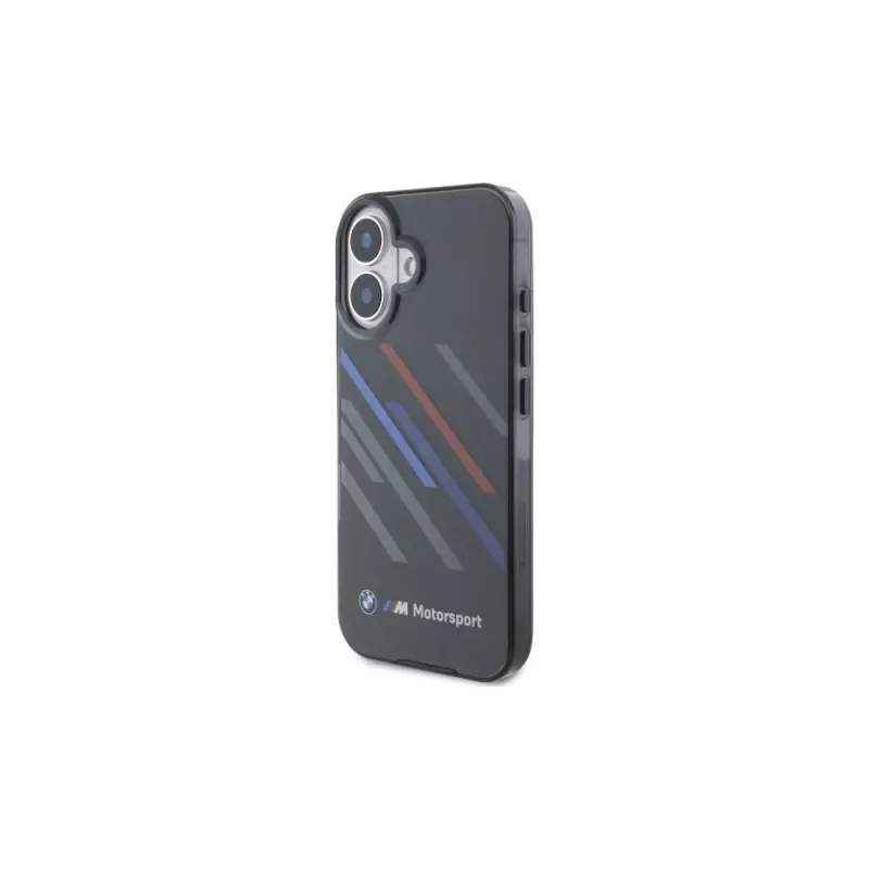 BMW BMHCP16M23HTRAK pevné puzdro pre iPhone 16 Plus 6,7 palca čierne Motorsport IML Random Stripes