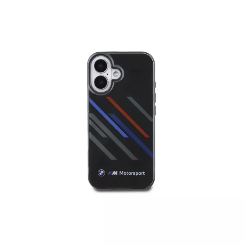 BMW BMHCP16M23HTRAK pevné puzdro pre iPhone 16 Plus 6,7 palca čierne Motorsport IML Random Stripes