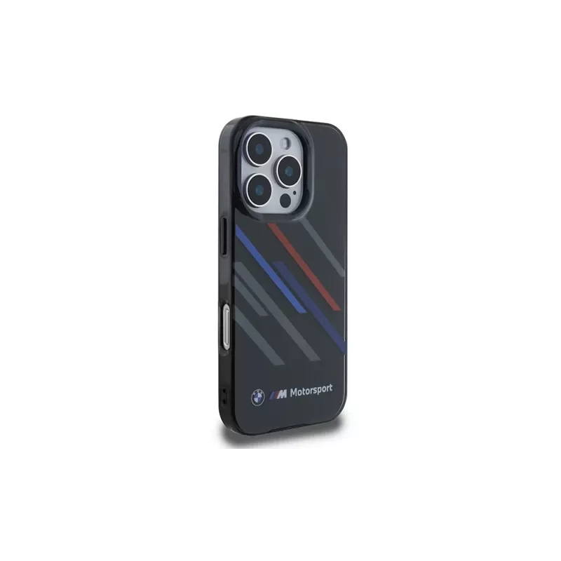 BMW Motorsport IML Random Stripes pevné puzdro pre Apple iPhone 16 Pro 6,3 palca - čierne