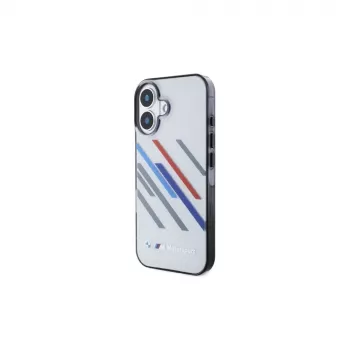 BMW pevné puzdro pre iPhone 16 Plus 6,7 palca sivé Motorsport IML Random Stripes