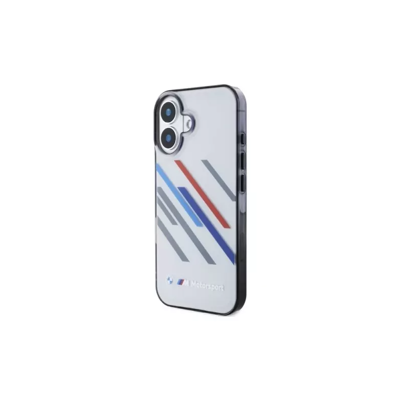 BMW pevné puzdro pre iPhone 16 Plus 6,7 palca sivé Motorsport IML Random Stripes
