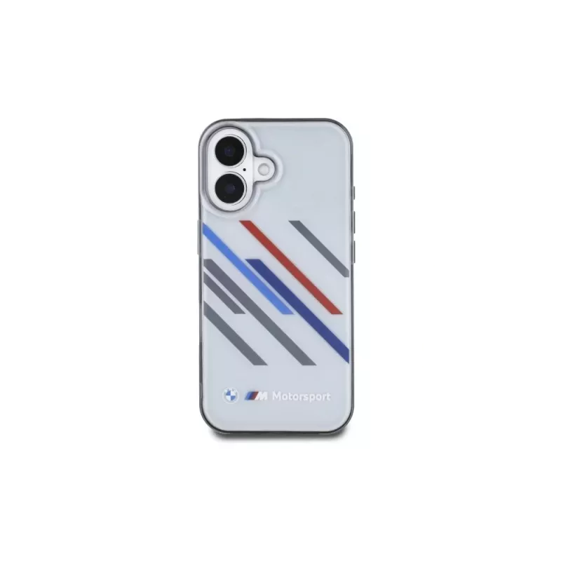 BMW pevné puzdro pre iPhone 16 Plus 6,7 palca sivé Motorsport IML Random Stripes