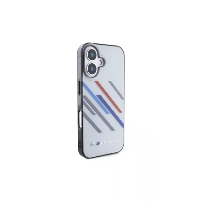 BMW pevné puzdro pre iPhone 16 Plus 6,7 palca sivé Motorsport IML Random Stripes