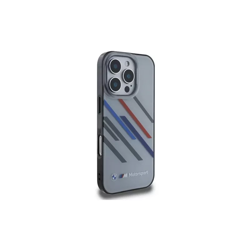BMW Motorsport pevné puzdro pre iPhone 16 Pro 6,3 palca sivé IML Random Stripes