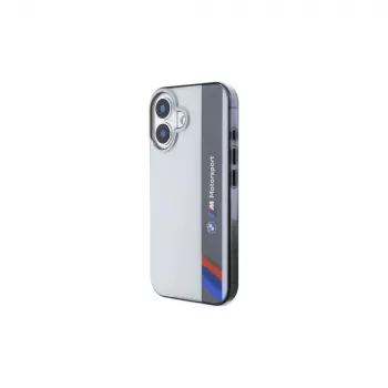 BMW BMHCP16S23HTFEG iPhone 16 6,1 palca sivé pevné puzdro Motorsport IML vertikálne pruhy