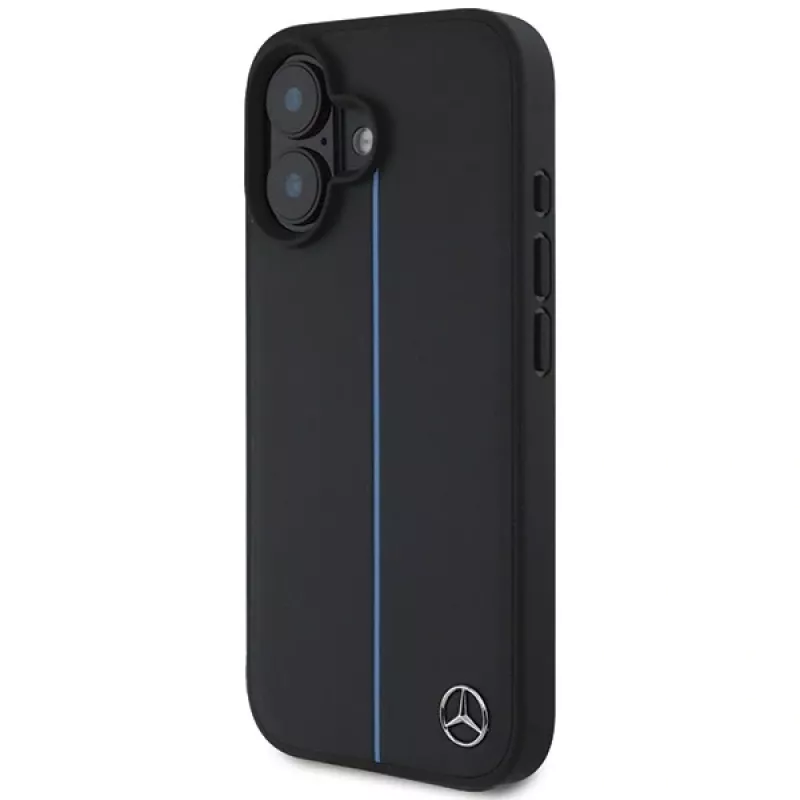 Mercedes-Benz MB Blue Line Leather MagSafe pevné puzdro pre Apple iPhone 16 6,1 palca - čierna