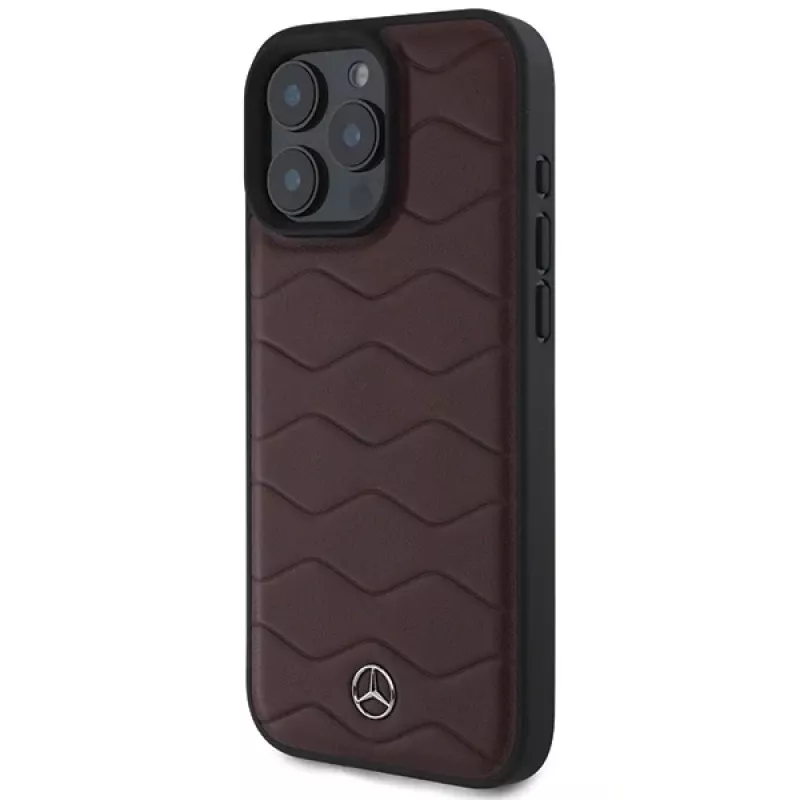 Mercedes-Benz MB Waves Leather pevné puzdro pre Apple iPhone 16 Pro Max 6,9 palca červené