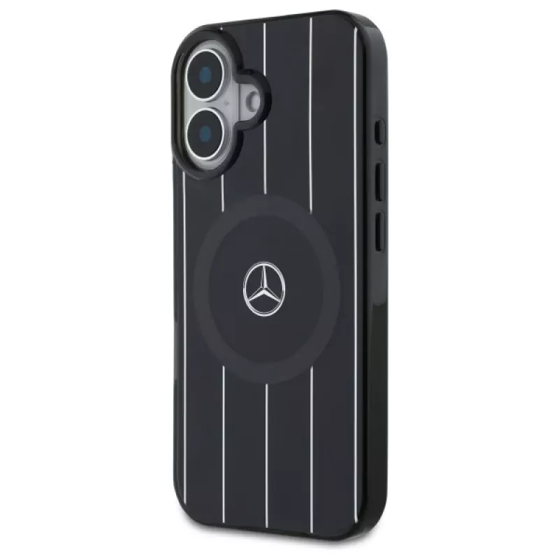 Mercedes-Benz MEHMP16S23HRSK pevné puzdro Double Layer Crossed Lines pre iPhone 16 6,1 palca čierne MagSafe