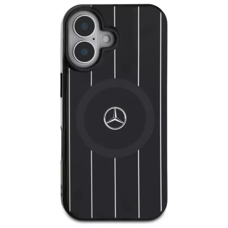 Mercedes-Benz MEHMP16S23HRSK pevné puzdro Double Layer Crossed Lines pre iPhone 16 6,1 palca čierne MagSafe