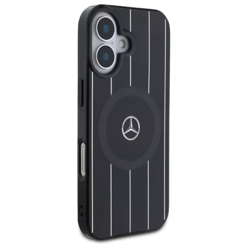 Mercedes-Benz MEHMP16S23HRSK pevné puzdro Double Layer Crossed Lines pre iPhone 16 6,1 palca čierne MagSafe