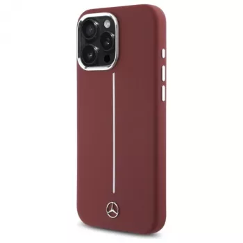 Mercedes-Benz silikónové puzdro pre iPhone 16 Pro Max 6,9 palca červené s bielym pruhom MagSafe