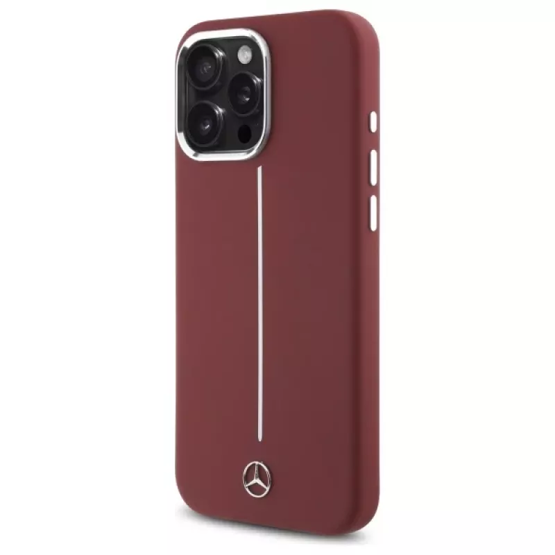 Mercedes-Benz silikónové puzdro pre iPhone 16 Pro Max 6,9 palca červené s bielym pruhom MagSafe