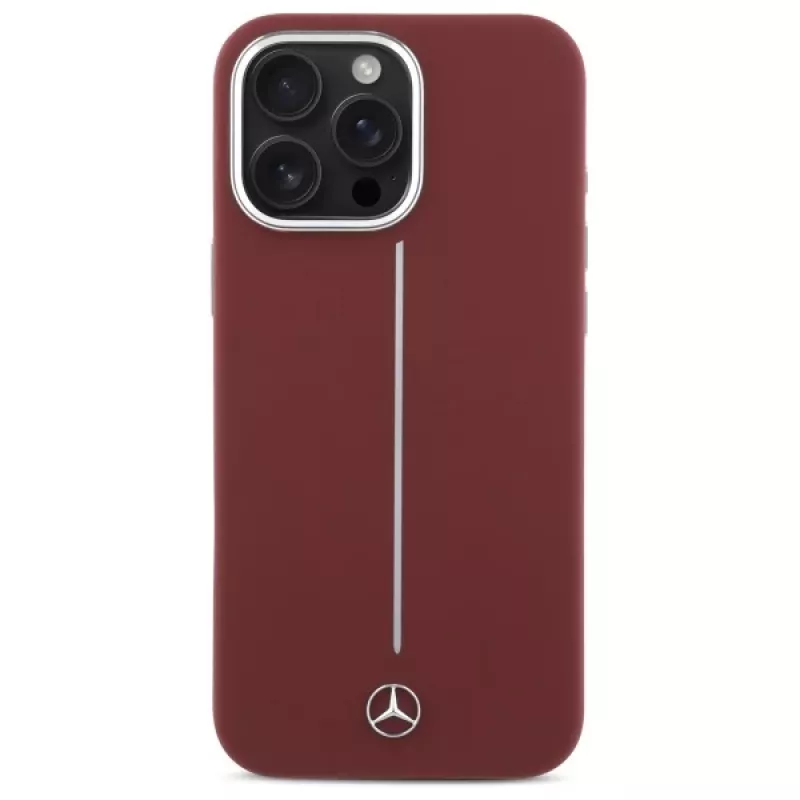 Mercedes-Benz silikónové puzdro pre iPhone 16 Pro Max 6,9 palca červené s bielym pruhom MagSafe