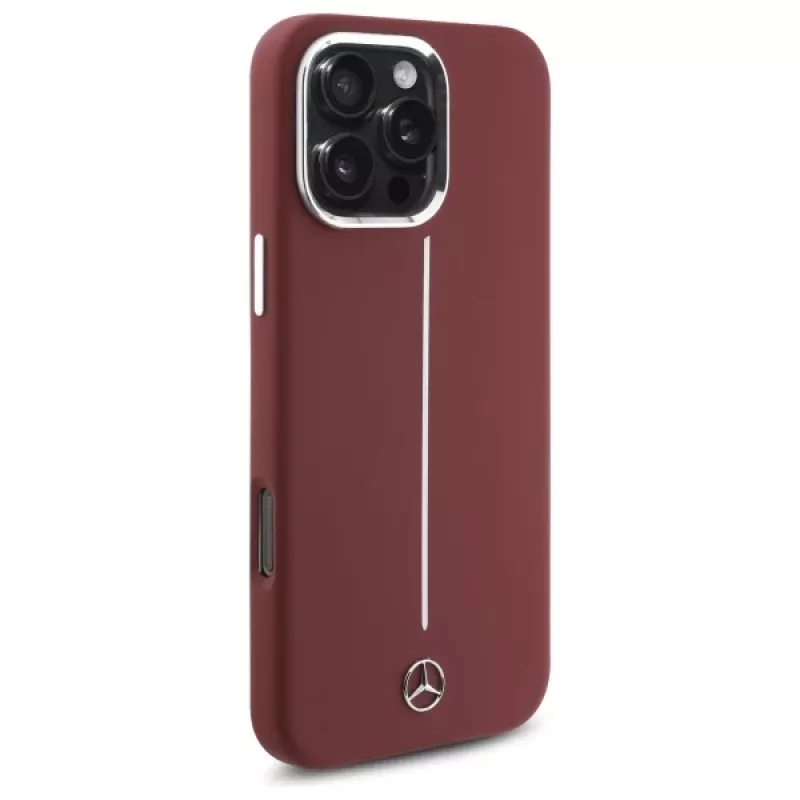Mercedes-Benz silikónové puzdro pre iPhone 16 Pro Max 6,9 palca červené s bielym pruhom MagSafe