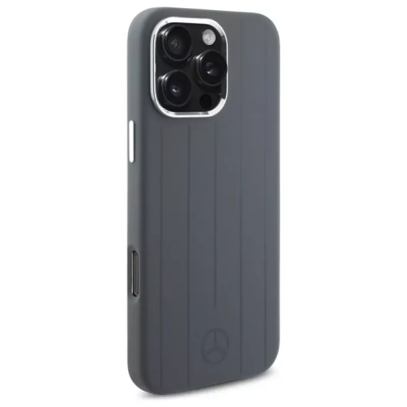 Mercedes-Benz iPhone 16 Pro Max 6,9 palca pevné puzdro silikónové sivé Vertical Tonal Stripes MagSafe