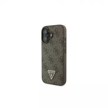 Guess GUHCP16SP4TDSCPW iPhone 16 6.1 pevné puzdro kožené kovové logo Strass Crossbody hnedé