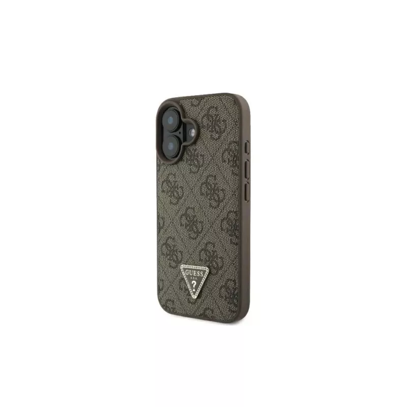 Guess GUHCP16SP4TDSCPW iPhone 16 6.1 pevné puzdro kožené kovové logo Strass Crossbody hnedé