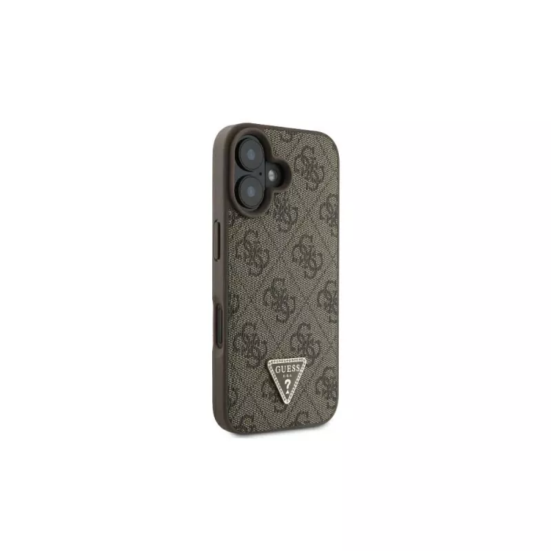 Guess GUHCP16SP4TDSCPW iPhone 16 6.1 pevné puzdro kožené kovové logo Strass Crossbody hnedé