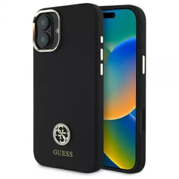 Guess GUHCP16SM4DGPK iPhone 16 6,1 palca čierne pevné puzdro silikónové logo Strass 4G