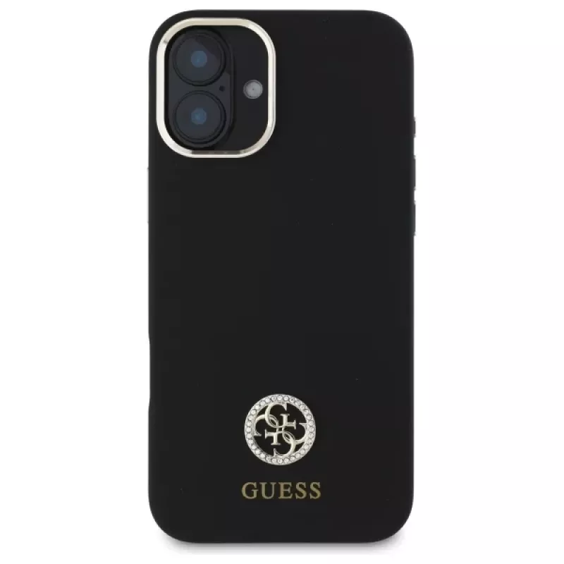 Guess GUHCP16SM4DGPK iPhone 16 6,1 palca čierne pevné puzdro silikónové logo Strass 4G