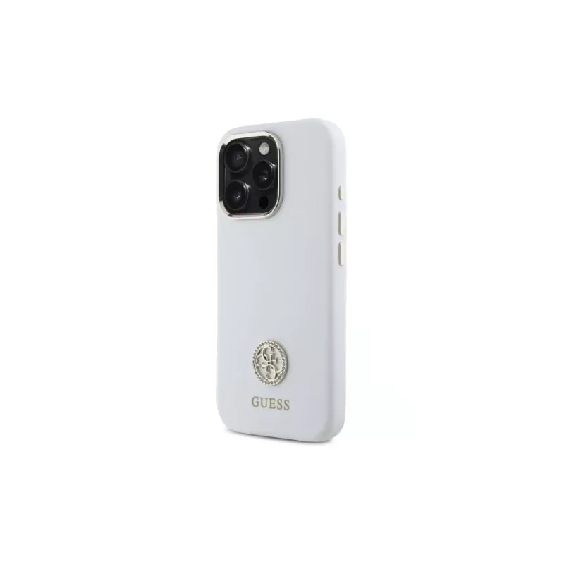 Guess GUHCP16LM4DGPH iPhone 16 Pro 6,3 palca biele silikónové puzdro s logom Strass 4G