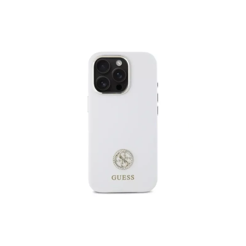 Guess GUHCP16LM4DGPH iPhone 16 Pro 6,3 palca biele silikónové puzdro s logom Strass 4G
