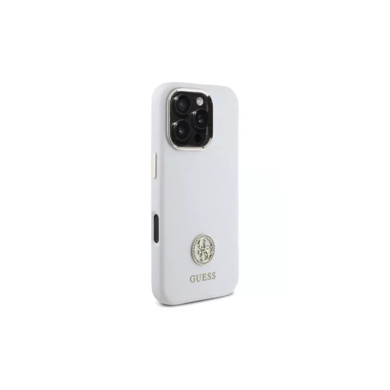 Guess GUHCP16LM4DGPH iPhone 16 Pro 6,3 palca biele silikónové puzdro s logom Strass 4G