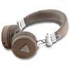 Guess Grained Classic Round Shape bezdrôtové Bluetooth náhlavné slúchadlá s ENC, hnedé