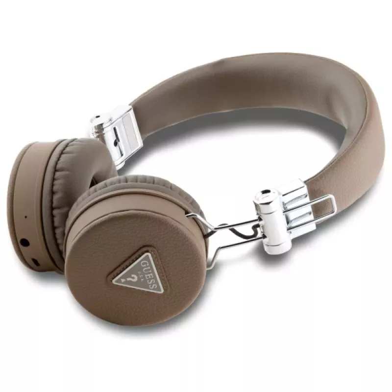 Guess Grained Classic Round Shape bezdrôtové Bluetooth náhlavné slúchadlá s ENC, hnedé
