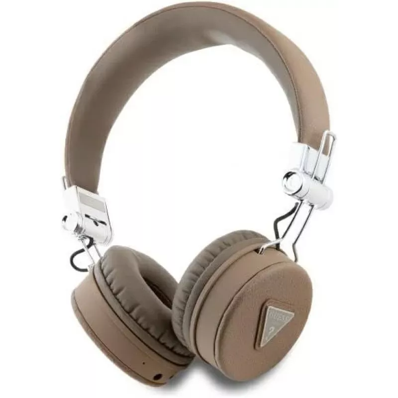 Guess Grained Classic Round Shape bezdrôtové Bluetooth náhlavné slúchadlá s ENC, hnedé