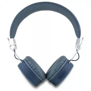 Guess Grained Classic Round Shape bezdrôtové Bluetooth náhlavné slúchadlá s ENC (modré)